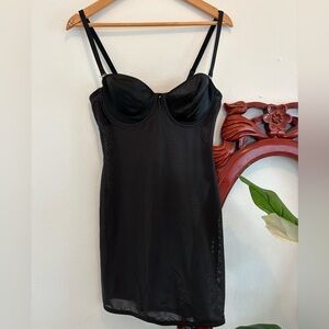 Vintage Olga 43395 Satin Cups Black Mesh Slip Dress 38C